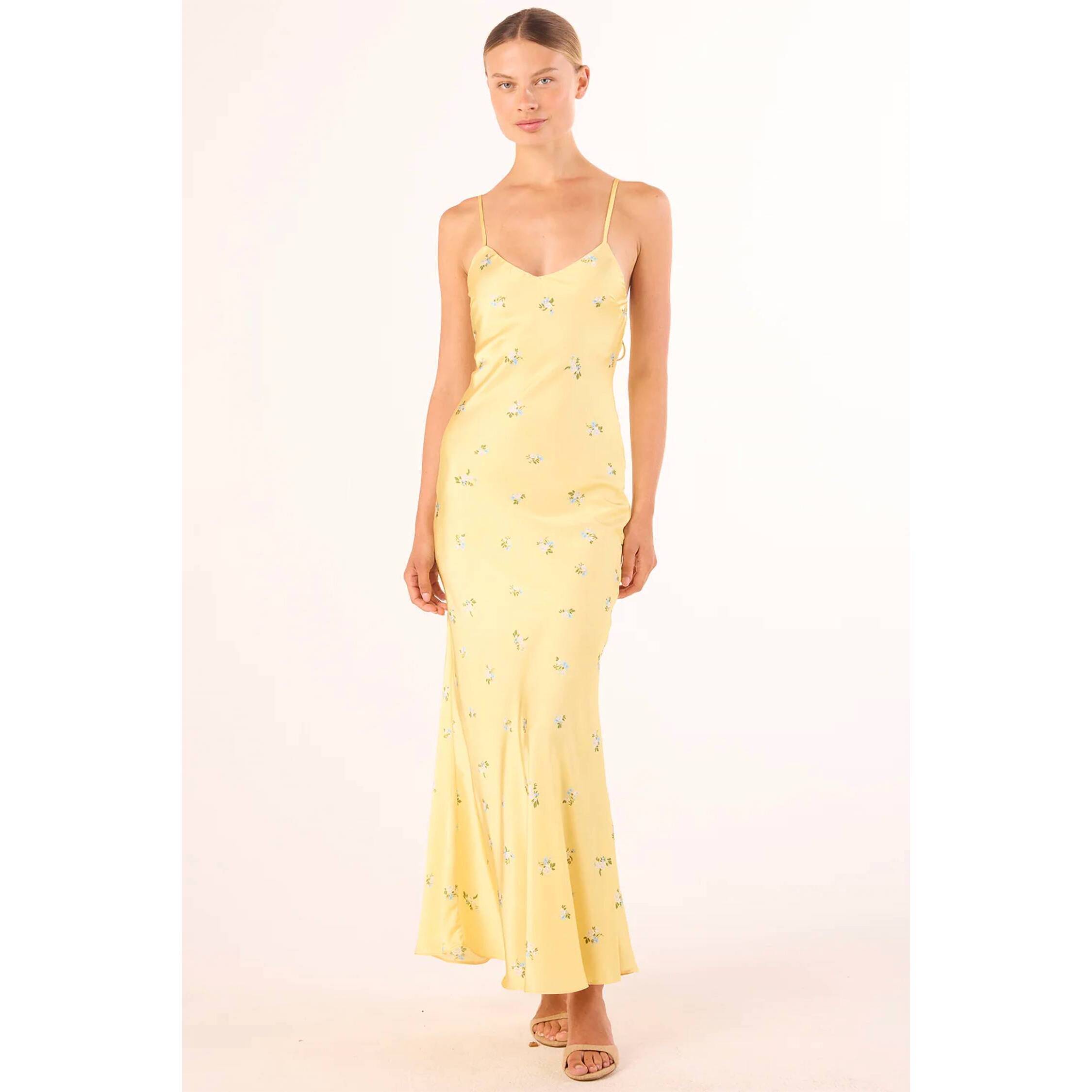 New Misa Los Angeles Sariyah Maxi Dress In Spaced Ditsy Yellow